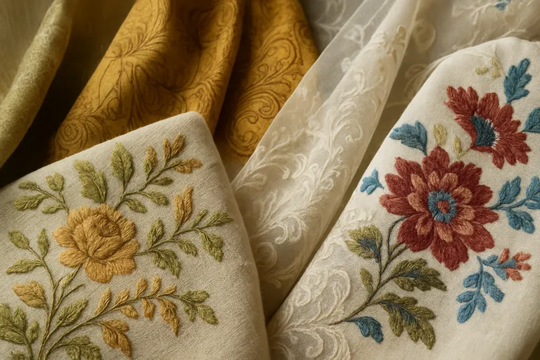 Laat je creaties spreken met geborduurde stoffen vol subtiele steken en rijke patronen voor kleding en interieur