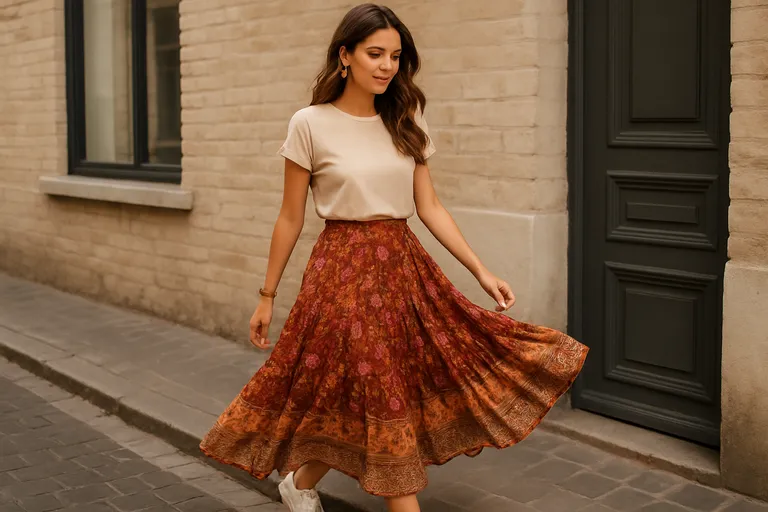 Moeiteloze bohemian flair met een zwierige rok voor elke dag