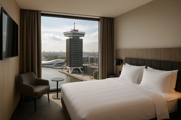 Stijlvol overnachten bij de a'dam toren in amsterdam-noord met uitzicht over het ij