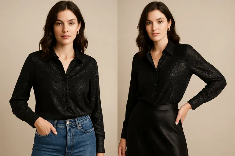 Zo style je de zwarte glitterblouse voor dames voor een sprankelende look